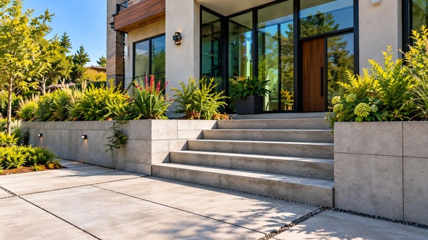 Concrete steps and walkway at a modern Los Angeles home