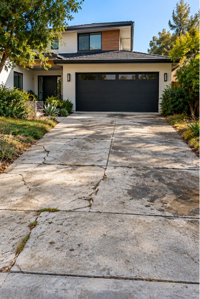 Driveway Replacement before, damaged concrete